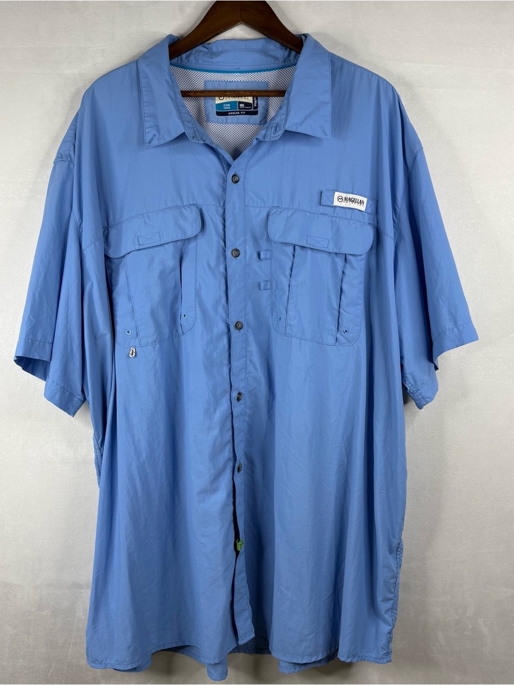 Magellan Fish Gear Shirt Mens 4XL Blue Angler Fit Fishing Button Up Short Sleeve